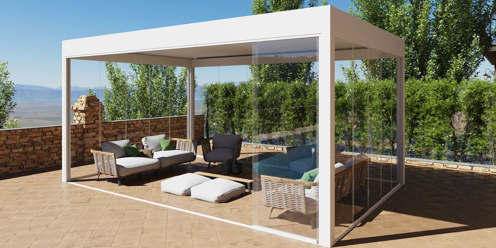 Una tenda pergo vetrata di colore bianco